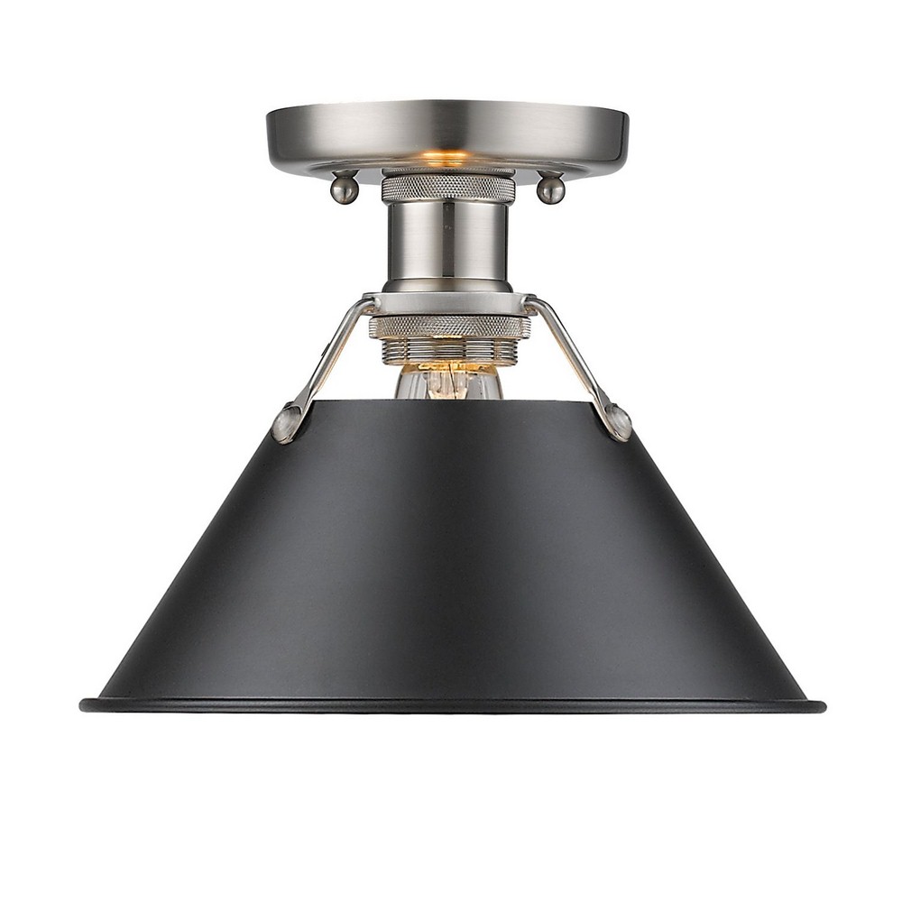 Golden Lighting-3306-FM PW-BLK-Orwell - 1 Light Flush Mount 8 Inches Tall and 10 Inches Wide Pewter Matte Black Aged Brass Finish